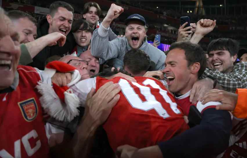 Declan Rice rushed into the crowd, celebrating wildly with Arsenal fans