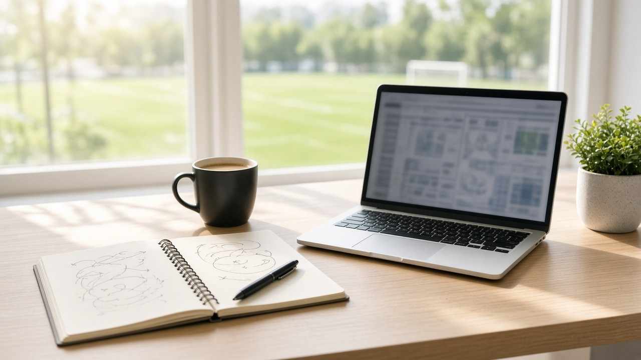 Notebook and laptop by a window